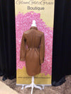 Brown Button Down Faux Leather Dress With Tie Waist