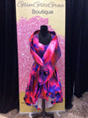 Red Violet Tie Dye Sleeveless Dress With Shawl