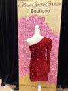 Red one shoulder sequin mini dress