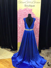 Royal Blue Sleeveless V-Cut Rhinestone Waist Dress