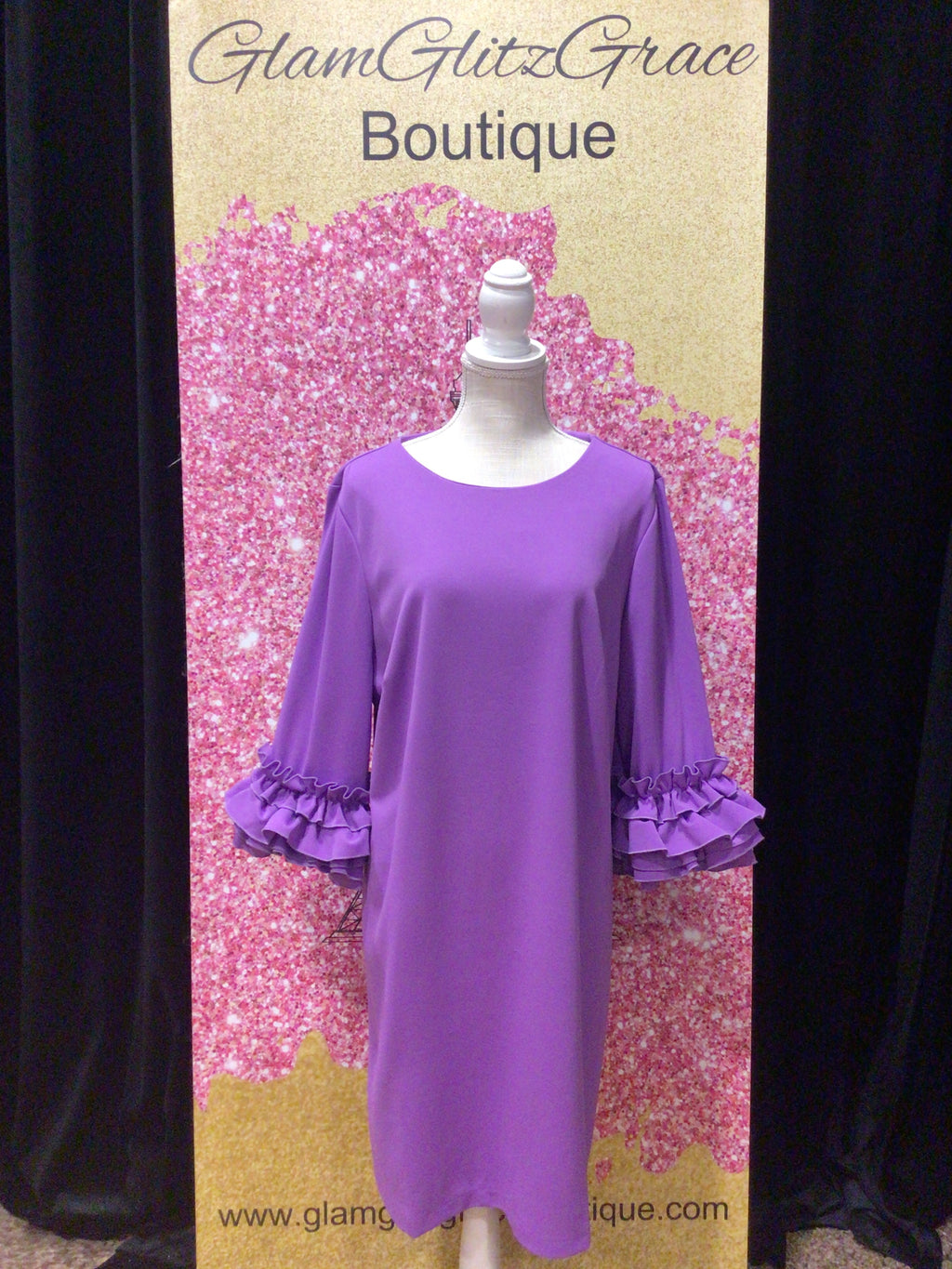 Plus Size Lavender Ruffled Sleeves Midi Dress