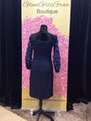 Navy Blue 3D Flower Sheer Lace Sleeves Dress