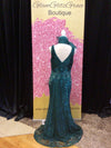 Green V-Cut Sequin With Gold Flower Embroidery Dress