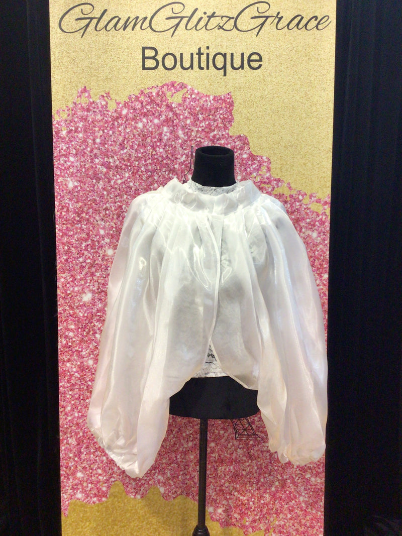 White Sheer Puff Sleeves Top With Long Sleeves Lace Undershirt