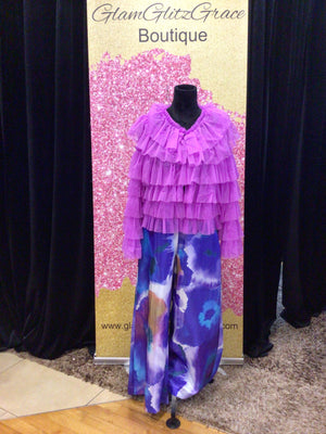 Purple Multicolored Tie Dye Flare Pants