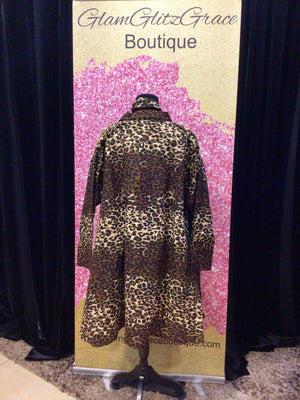 Leopard Print Long Sleeves Swing Dress