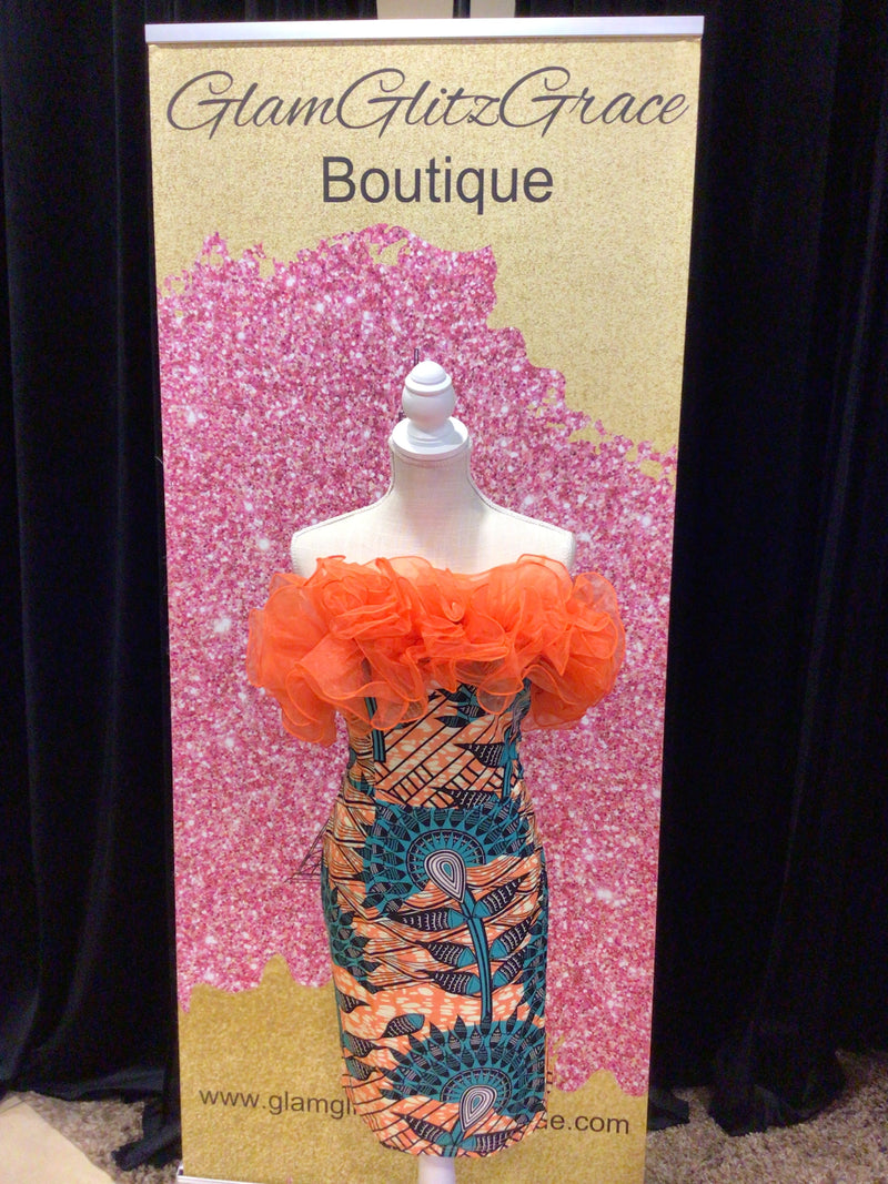 Orange mini off the shoulder mini tulle