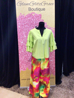 Yellow Multicolored Tie Dye Flare Pants