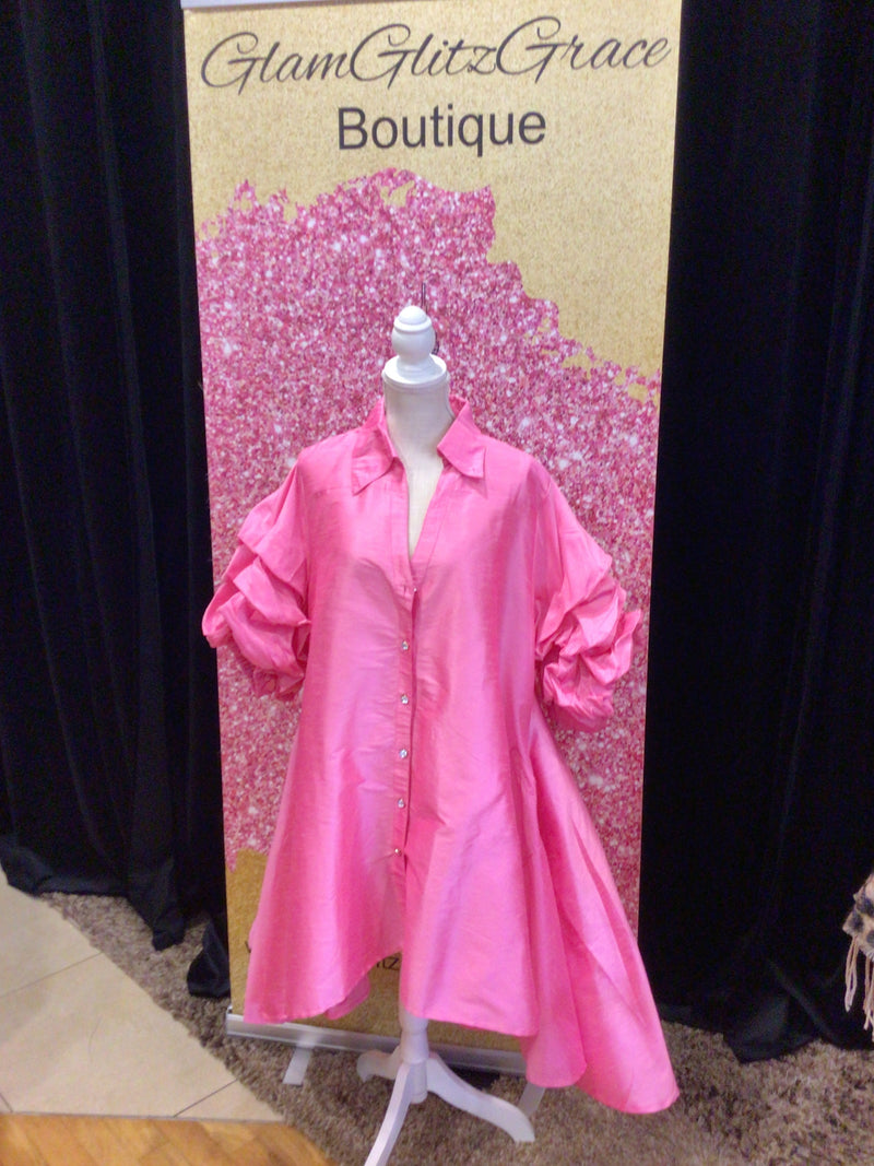 Pink Puffy Sleeves High Low Dress