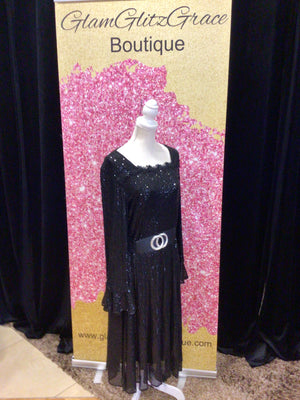 Black Bell Sleeves Sequin Cocktail Align Dress