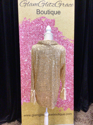 Gold Bell Sleeves Sequin Blouse