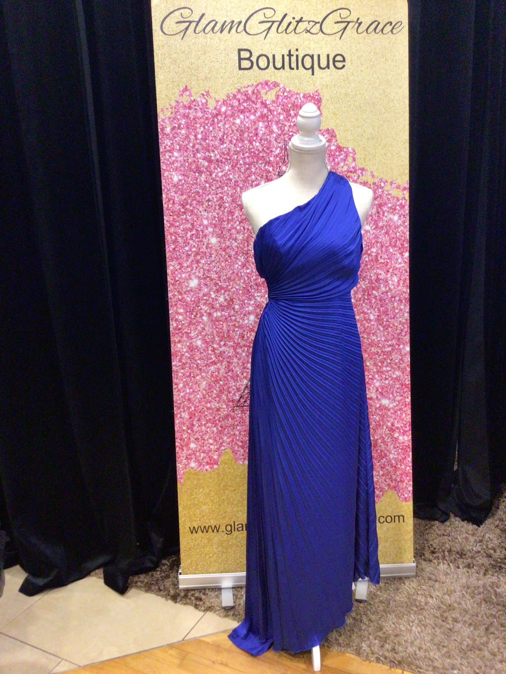 Royal Blue Asymmetrical Pleated Dress