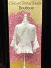 White Button Up Long Sleeves Ruffles Top