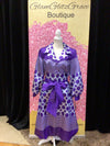 Purple Grey Patterned V-neck Dress With Belt