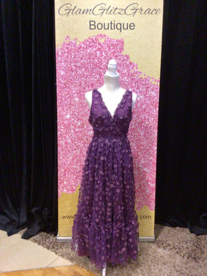 Purple V-Cut Corset 3D Flower Dress