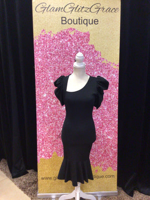 Black Asymmetrical Neck Cut Short Sleeves Body-con Dress