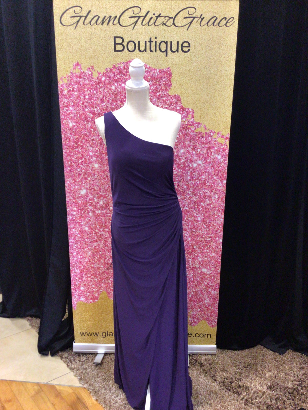 One Shoulder Purple Evening Gown