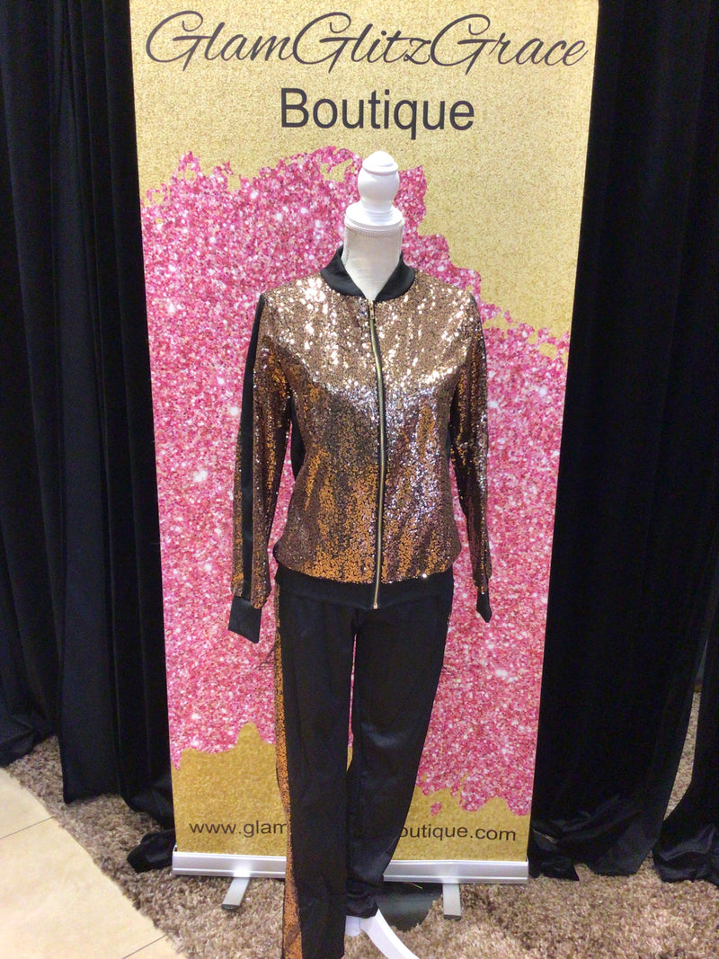 Gold and Black Sequin Jogger Set