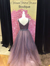 Purple and Pink Ombré V Neck Gown With Glitter