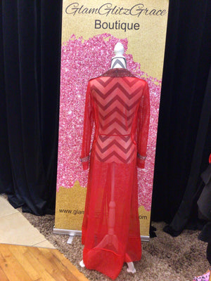 Red Sheer Long Duster With Sequins
