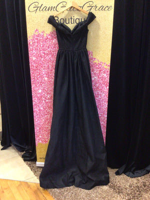 Long Black Lace Pattern Off The Shoulder Gown
