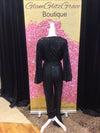 Plus Size Black Long Sleeves Sequin Jumpsuit With Belt