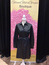 Black Button Down Faux Leather Dress With Tie Waist