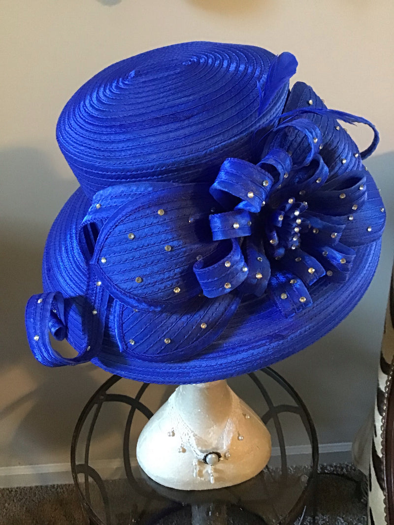 Royal Blue Lurex Hat w/Ribbon - GlamGlitzGrace Boutique