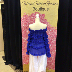 Royal Blue Ruffled Off The Shoulder Top