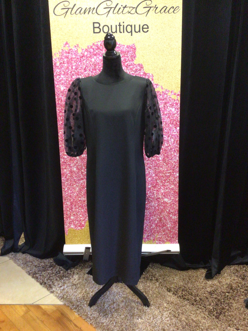 Black Sheer Sleeves Midi Dress