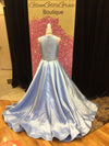 Mac Duggal Long Powder Blue High Neck Gown With Rhinestones