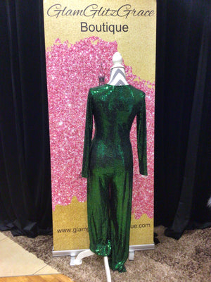 Emerald Sequin V-neck Jumpsuit