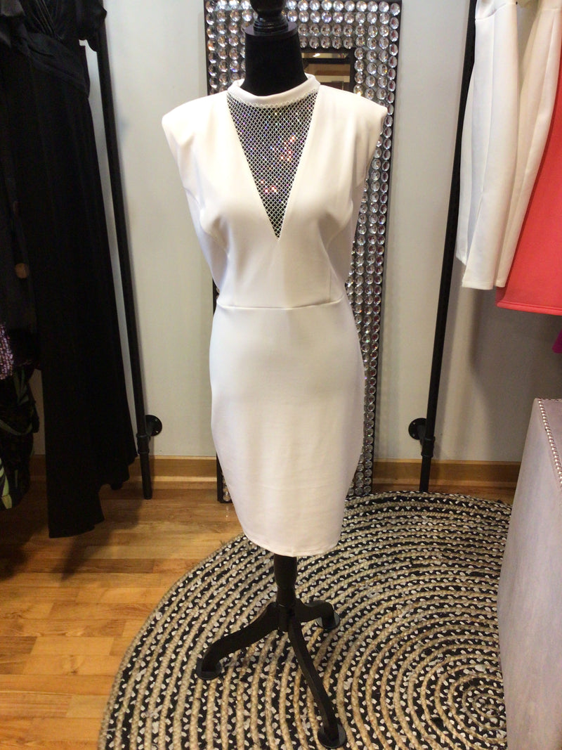 White plus sized shimmer neck dress