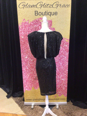 Plus Size Black Sequin V-Cut With Open Back Dress