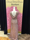 Round Neck Line Rose Gold Sequin Evening Gown