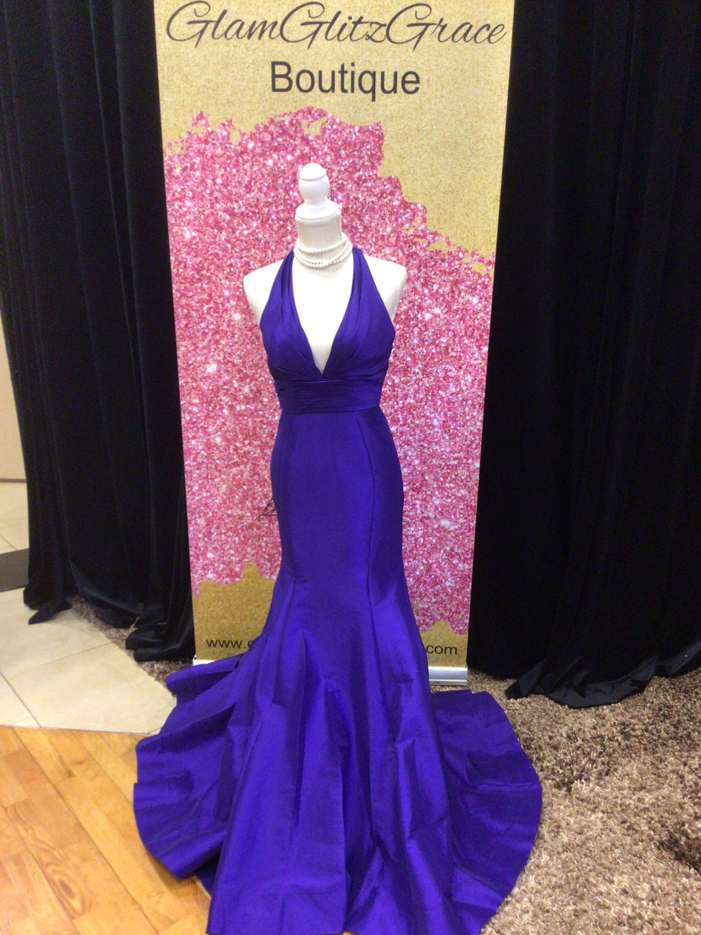 Long Purple V neck Halter Top Gown