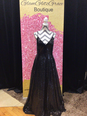 MAC Duggal Spaghetti Strap V-neck Sequin Dress