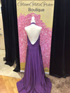 Purple V Neck Halter Top Gown With Slit At Bottom