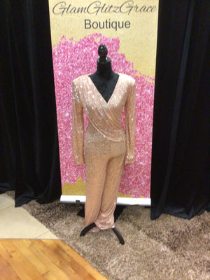 Rose Gold Tie Up At Waist Sequin Wrap Around Dress