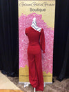 Red One Sleeve Jumpsuit With Belt