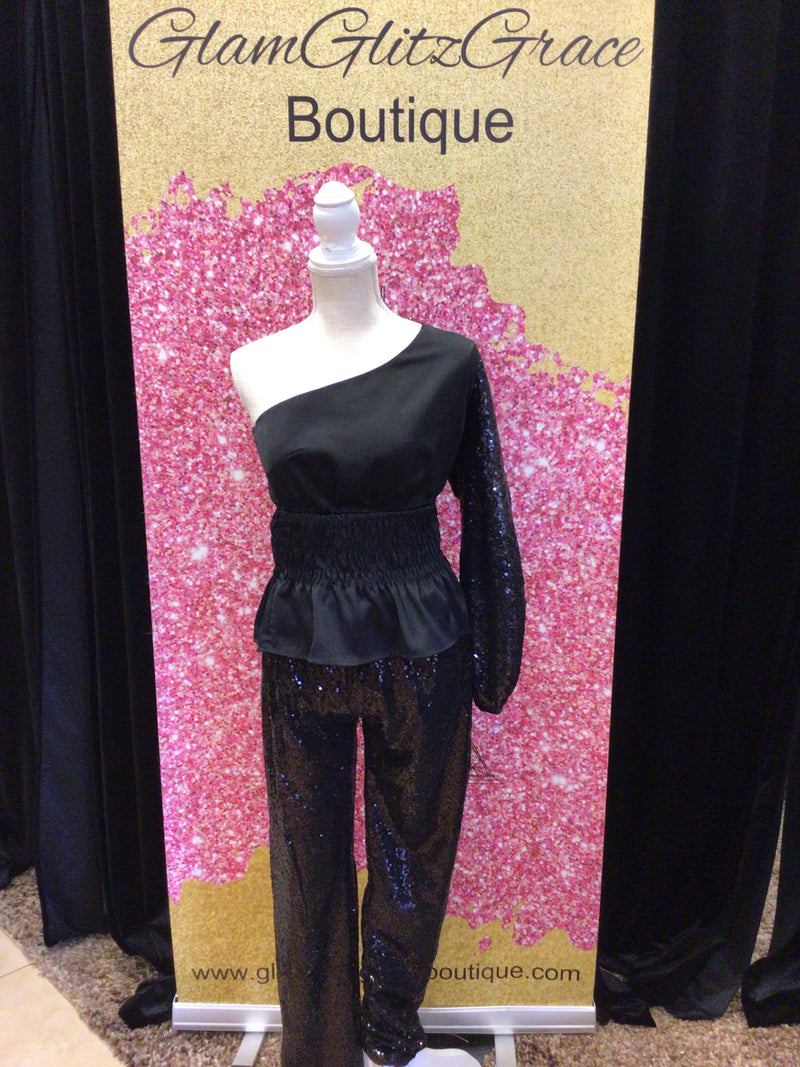 Black Sequin Leggings With Elastic Waistband (Fully lined)