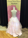 Light Blush Pink V Cut Ruffled With Rhinestone Gown
