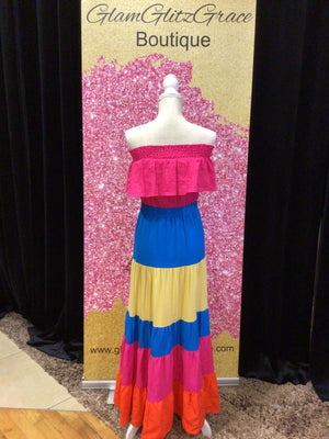Multicolored Maxi Linen Dress