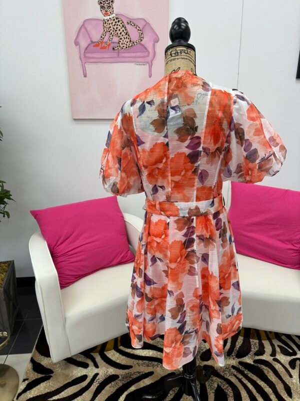Floral orange v neck with tie slash  - Image 2