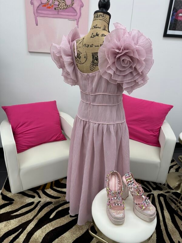 Dusty Rose Pink puffy sleeves midi dress; 100% polyester  - Image 2