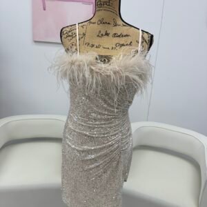 Sydney’s Closet Sequin Bodice Flowy Sheer Evening Dress