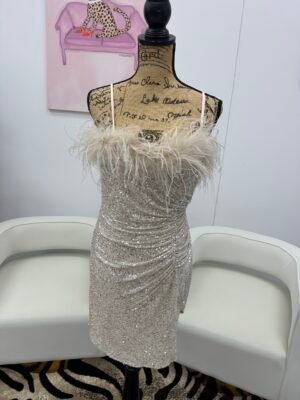 Sydney’s Closet Sequin Bodice Flowy Sheer Evening Dress