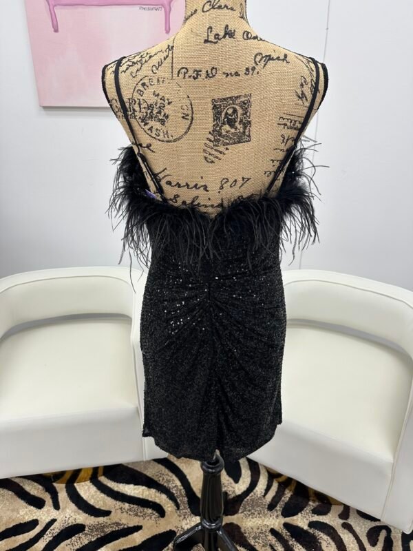 Ladivine Black sequin feathered spaghetti strap With side slit mini dress.  - Image 2