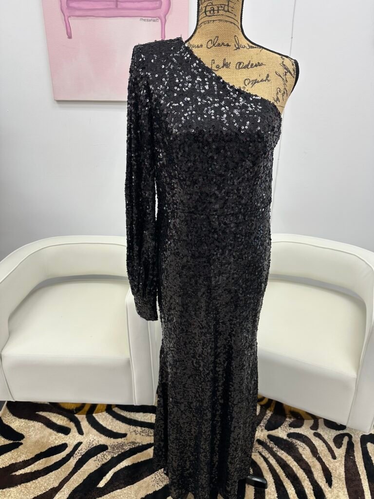 MAC Duggal Sequin One Shoulder Maxi Evening Maxi Dress