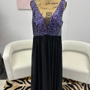 Ladivine champagne sequin feather spaghetti strap mini with side slit dress 